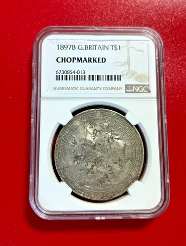 1897B GREAT BRITAIN SILVER TRADE DOLLAR NGC GENUINE CHOPMARKED