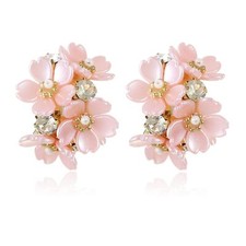 CZ Statement Gold Leaf Stud  Dangle Earrings - Gold Flower Filigree, Pearl ...