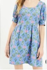 Loft Size 6 Linen Blend Floral Babydoll Style Dress NWT