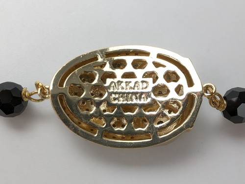 Akkad Pave Rhinestone Black Enamel Owl Gold Tone Toggle Bracelet 6" - 7" Long - Picture 9 of 9
