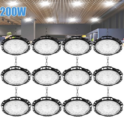 12Pack 200W UFO LED High Bay Light Shop Lights Warehouse Lighting Lamp 3D Design