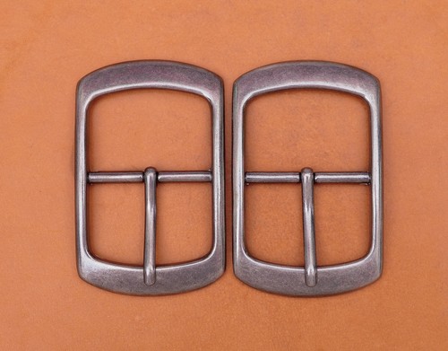 Solid Silver Center Bar Belt Buckle for Leather Belt Replacement Fit 38mm Strap - Picture 10 of 12