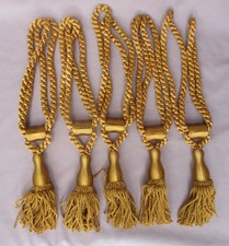 Six 17" Long Braided Curtain Rope Tassels Tiebacks Tie Backs Gold Decor