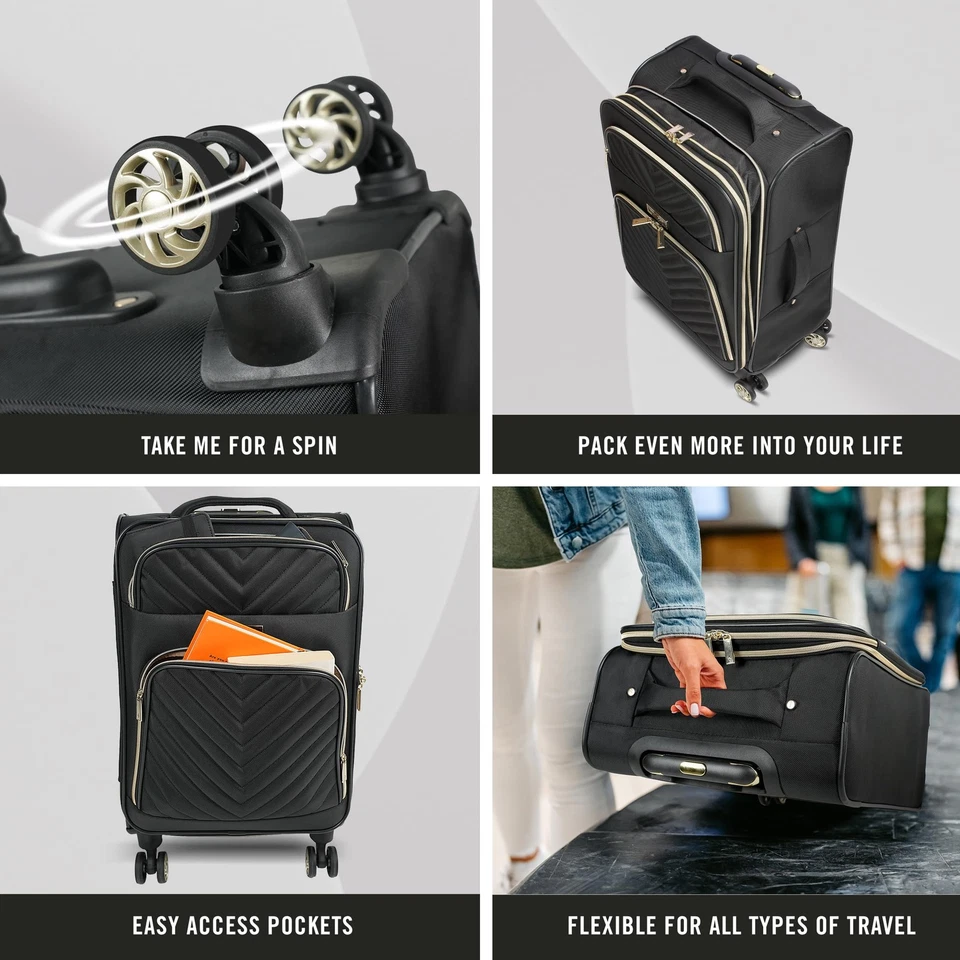 Equipaje acolchado Kenneth Cole REACTION Chelsea Chevron, negro, 24 pulgadas facturado Foto 3 de 4