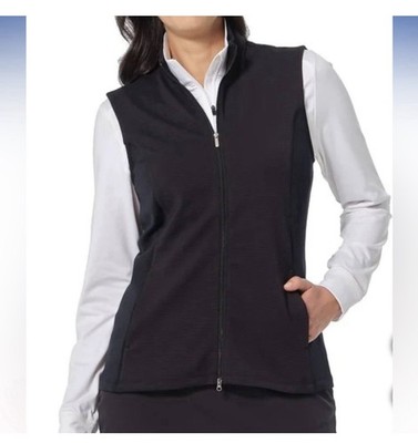 Greg Norman Women's Full Zip Sleeveless Ribbed Vest, Black Small