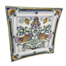 Vintage Hand Painted Love Birds Italian Ceramic Decorative Plate Majolica Style 