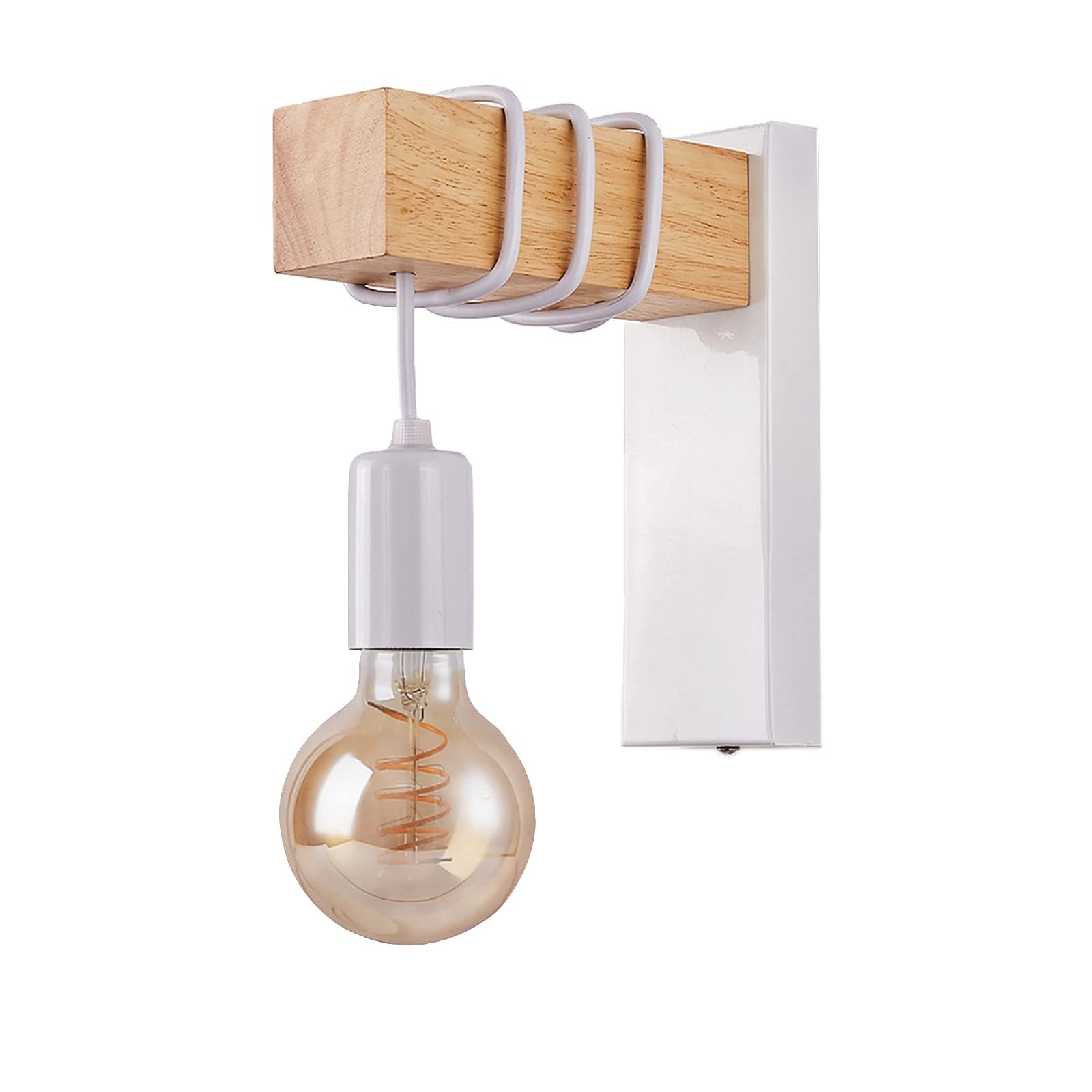 Applique murale moderne E27 luminaire intérieur bois métal noir