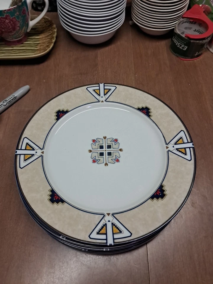 5 обеденных тарелок Studio Nova MOON DANCE 10,75 дюйма YA058 ацтекский геометрический б/у в отличном состоянии 202 - Изображение 2 из 4