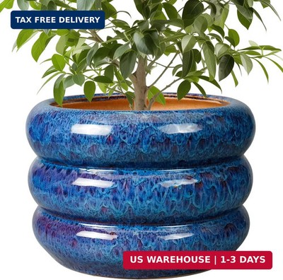 SQOWL Ceramic Pot for Plants - 10 Inch Plant Pot Indoor Outdoor Planter with Dra