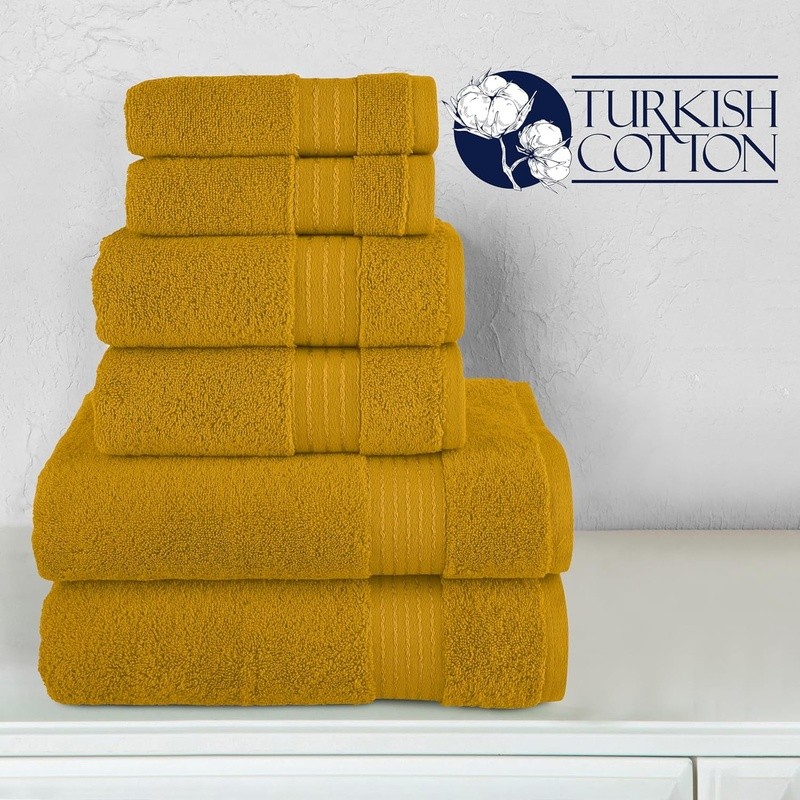 Turkish Cotton 6 Piece Towel Set Bath Hand Washcloths Plush Quick Dry Absorbent