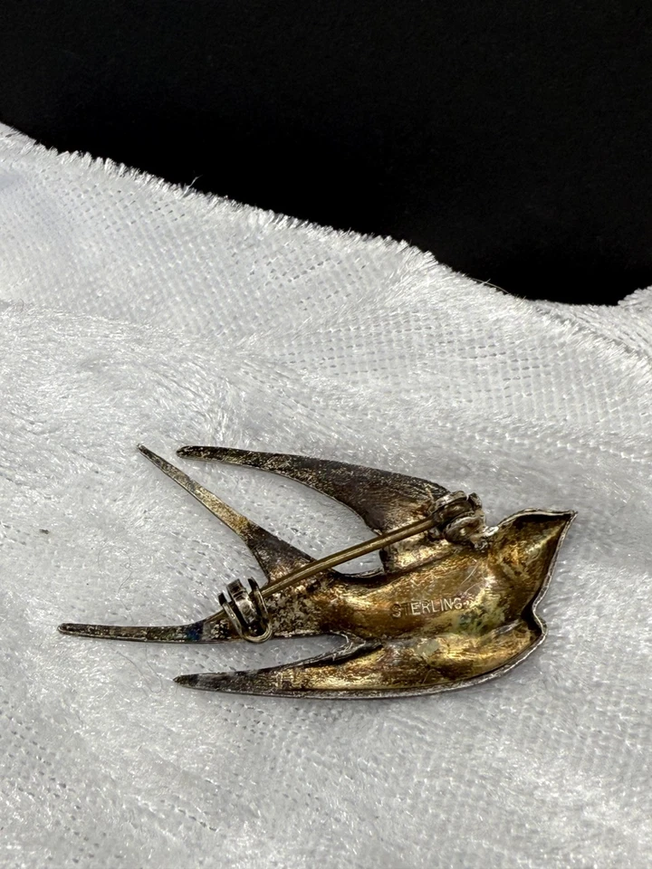 Broche pájaro vintage de plata de ley Foto 3 de 4