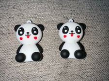 Pair Of Cute Panda Keychains Pendants Charms Red Hearts
