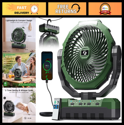 3-in-1 Portable Camping Fan with Light & Remote - Rechargeable 24000mAh Battery,