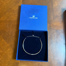 Swarovski Silver Tone Crystal Pav Necklace Swan Charm w/ Box