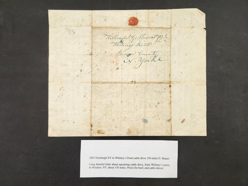 1843 antique STAMPLESS COVER LETTER broome ny Wm G SHUART newburgh CATTLE DRIVE