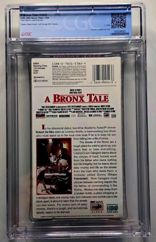 A Bronx Tale 1994 Robert DeNiro FACTORY SEALED VHS Graded CGC 9.6 Seal Grade A+ - Image 3 of 3