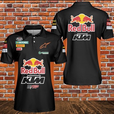 NEW Custom Name Men's Red Bull ktm 3D Black Polo Shirt - Size S-5XL