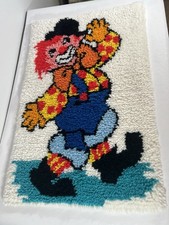 Vtg Completed Clown Latch Hook Rug or Wall Hanging 29x18 Circus Kitsch