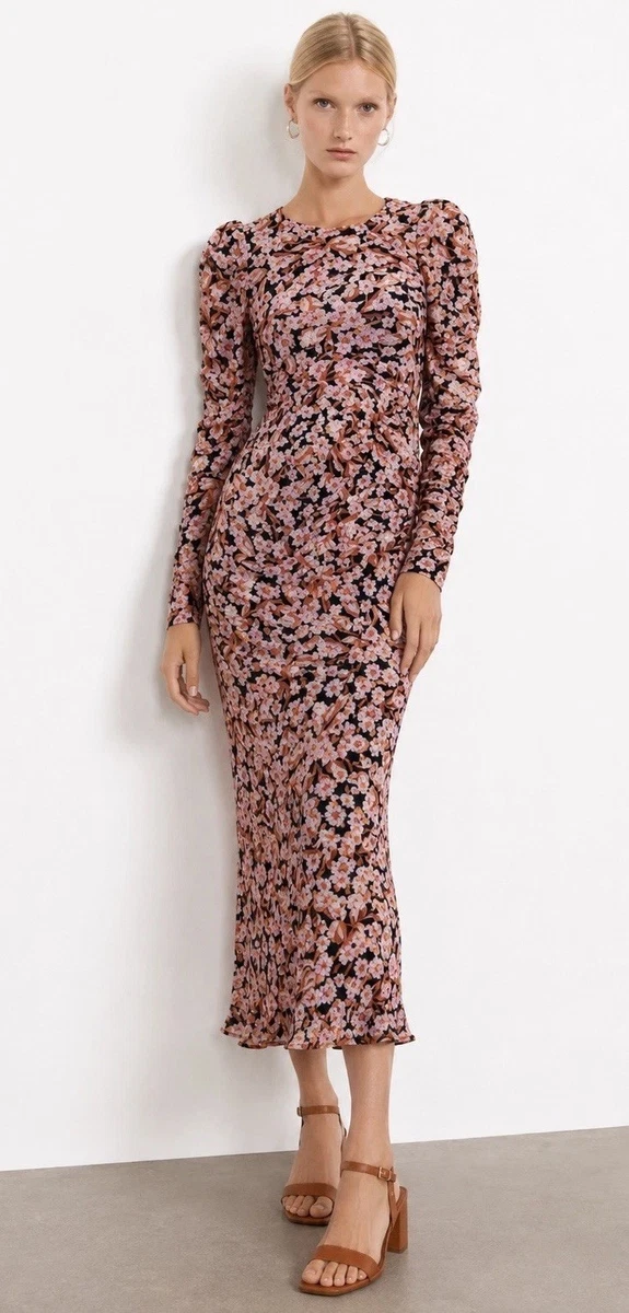 long sleeve maxi dress zara Pleated Women Small S Black this dress delivers effortless sophistication with a modern Brown Long Sleeve Maxi Dress