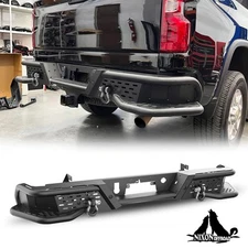 Steel Rear Bumper For 2020-2025 Chevy Silverado 2500/3500HD w/LED Lights+D-Rings