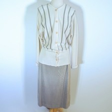 Vintage 80s Medici Sport Knit Skirt Set Made in Italy Cream Cardigan Midi Skirt