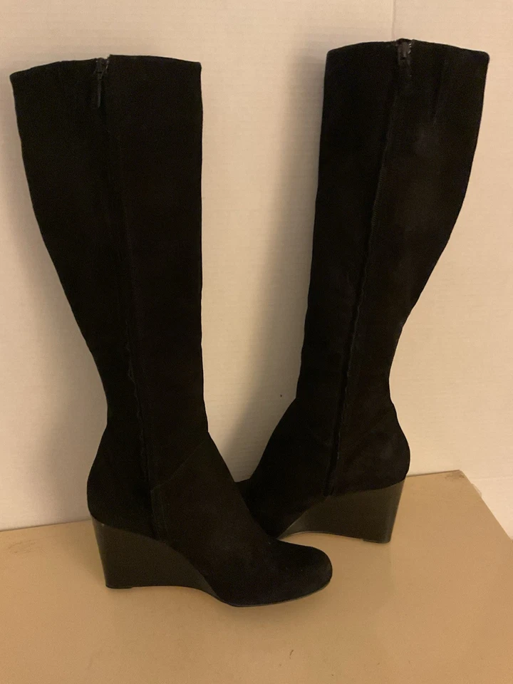 Cole Haan Mujeres Negro Gamuza Alto Hasta la Rodilla Cora Botas de Cuña Talla 9 Euro 40 Foto 2 de 4