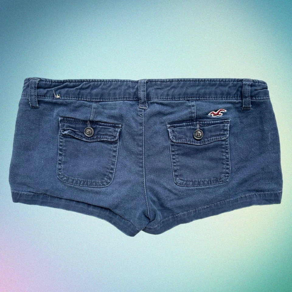 Mini Pantalones Cortos Vintage Hollister Para Mujer Azul Ultra Bajo Tiro Micro Talla 0 Elásticos Foto 2 de 4