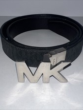 MICHAEL KORS BELT BLACK MK SILVER BUCKLE 36 Inch