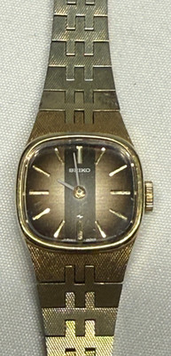 vtg 70s 80s Seiko Gold Plated Womens Watch Brown Ombre Face Mechanical Wind Up