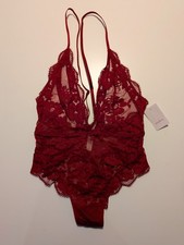 Auden Women  s Lace Lingerie Bodysuit XS Red NWT