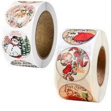 2 ROLLS 1000PCS 1 Vintage Retro Nostalgia Old Christmas Stickers Labels Lot