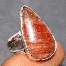 925 Silver Plated Sunstone Jewellery Ring Handmade Gemstone Size Us 6.5 GW