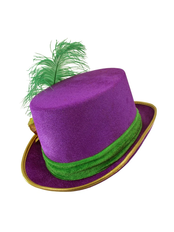 Womens Purple Velvet Mardi Gras Top Hat Gold Rose Green Feather Costume - Image 4 of 4