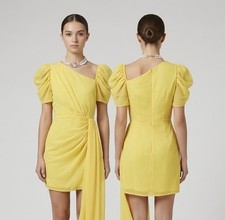 BNWT plt Pretty little thing lemon chiffon draped bodycon short occasion dress 8