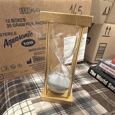 Gold Glass Metal Hourglass Timer Analogue Manual Rectangle (some wear)