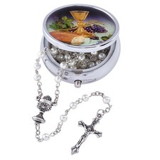 Acrylic Prayer Bead First Communion Rosary with Case 18 Inch White Color