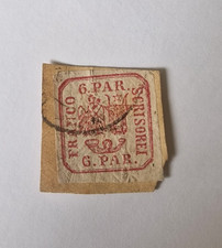 Romania 1862 Principatele Unite 6 Parale Vermilion Used on Piece Cancel Mi 9