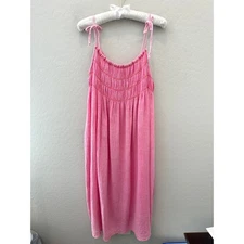 DAVI & DANI | Pink Smocked Bodice Midi Sundress Adjustable Straps | Size Medium