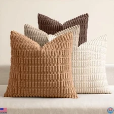 Pack of 4 Neutral Corduroy Throw Pillow Covers 18x18 for Sofa Couch Home Decor