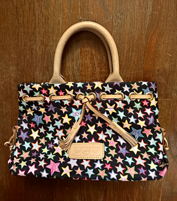 Dooney & Bourke Multicolor Star Print Satchel Top Handle Zip Tassel Lined