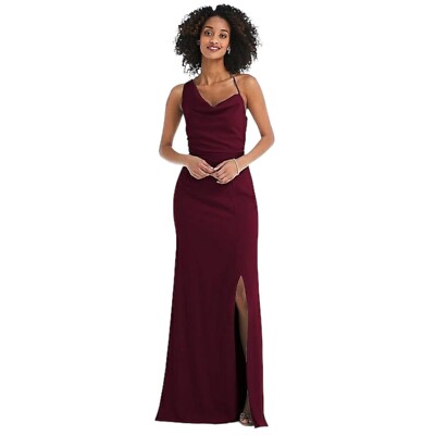AFTER SIX 6849 Maxi Dress crepe Wedding Party  Sz 10 Cabernet Burgundy prom