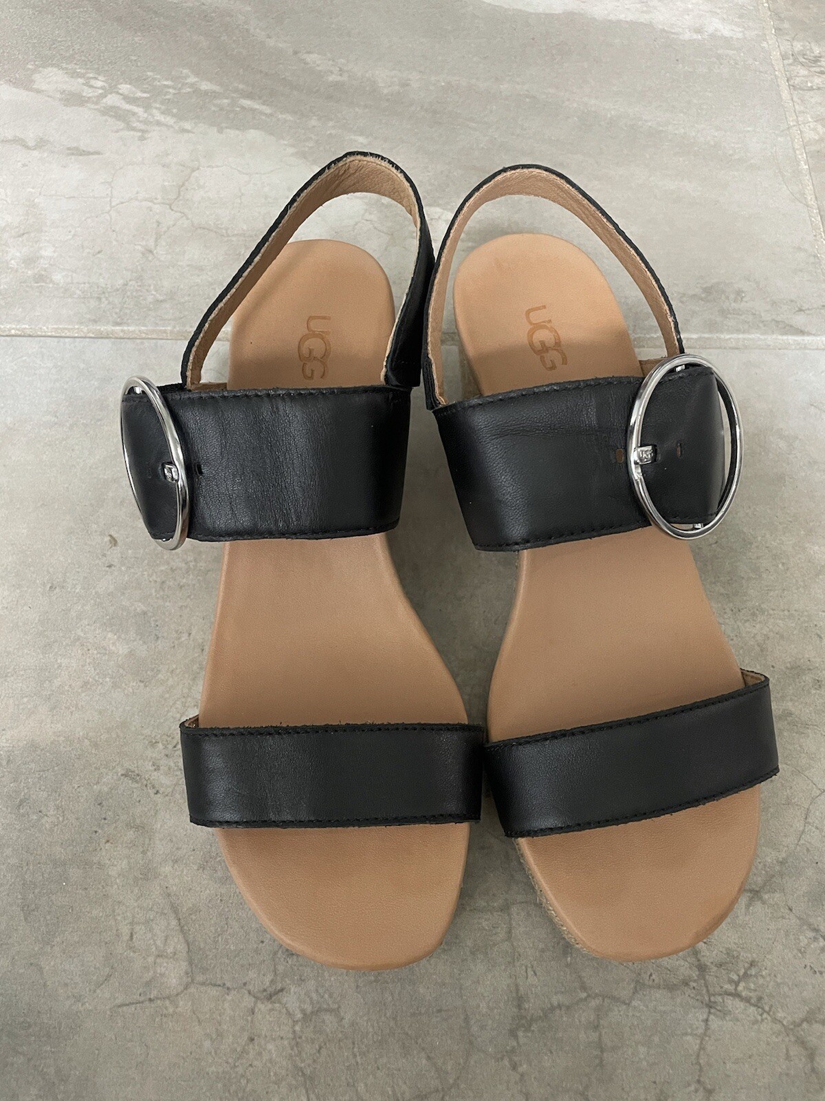 Ugg Women's Navee Espadrille Wedge Sandal, Black Leather, 10