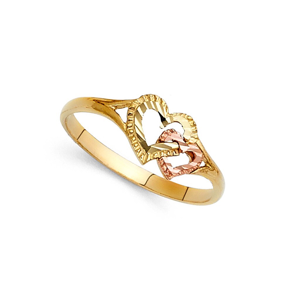 ☆送料・関税込☆VINTAGE HOLLYWOOD★Petit Heart Charm Ring★ Vintage 14K Yellow Gold Scalloped Diamond Heart Ring Size