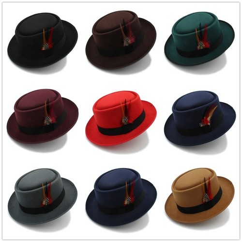Fashion Hat Wool Flat Fedora Hat Lady Gentleman Trilby Hat With Fashion Feather - Picture 5 of 18