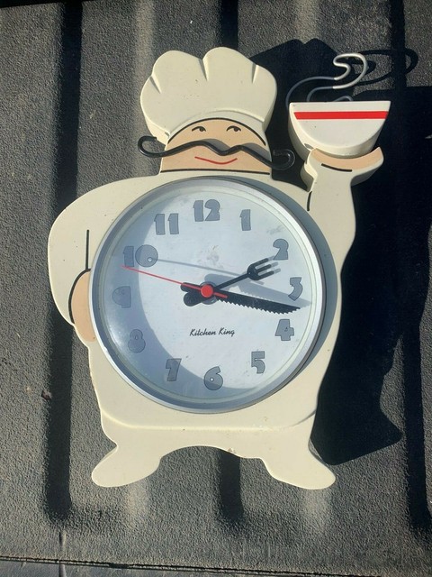 Used Working Fat Chef Pierre Kitchen King Wall Clock Quartz Mvmt