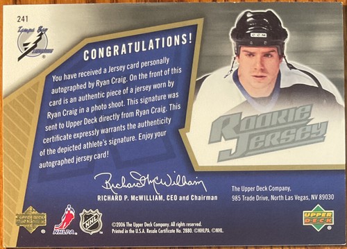 2005-06 SPx Rookie Jersey Autograph Ryan Craig #241 #’d 0355/1999 - Picture 2 of 3