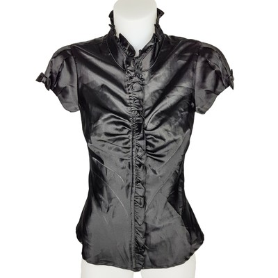 ladies black ruffle blouse
