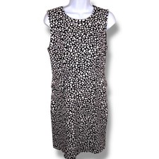 Size 8 Ann Taylor Black White Animal Print Dress Sheath Sleeveless Event Party