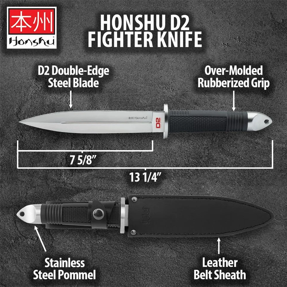 Honshu D2 Fighter Fixed Blade Knife | D2 Tool Steel Blade | Full Tang - Image 2 of 4