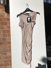 Pretty Little Thing Stone Brown Slinky Cut-Out Detail Ruched Bodycon Dress6 BNWT